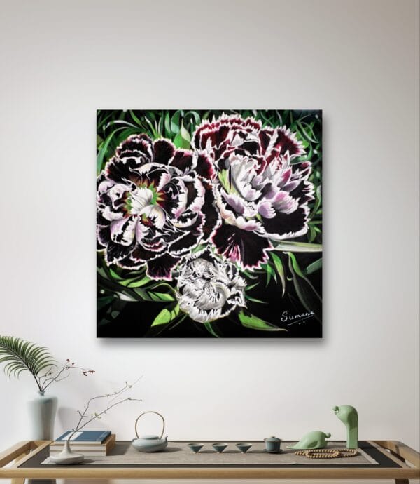 Black Beauties Of Heaven- Carnation Flower painting - Image 3