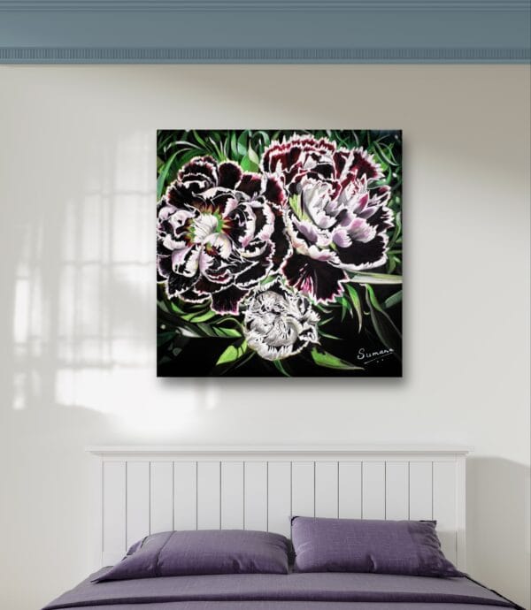 Black Beauties Of Heaven- Carnation Flower painting - Image 4