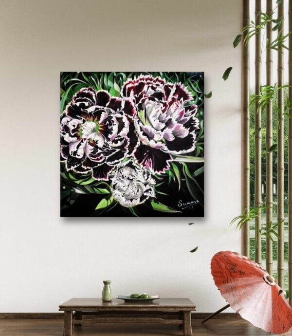 Black Beauties Of Heaven- Carnation Flower painting - Image 2