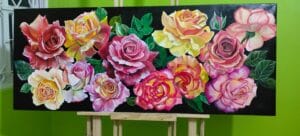 Close-up view of Ethereal Garden painting showing color transition and petal detailing by Sumana Burman Fine Art