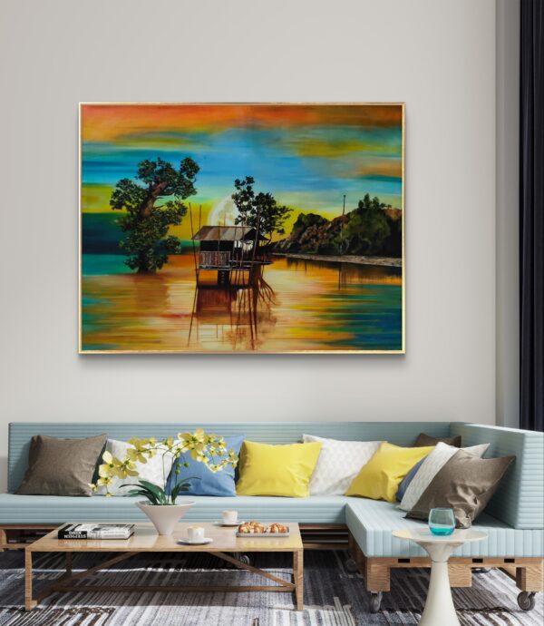 Twilight-Surreal lakeside landscape painting - Image 3