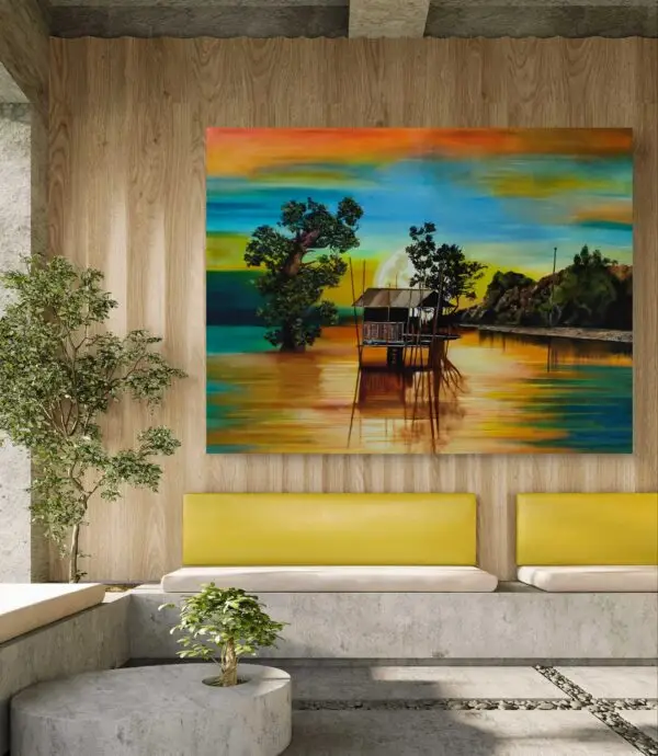 Twilight-Surreal lakeside landscape painting - Image 4