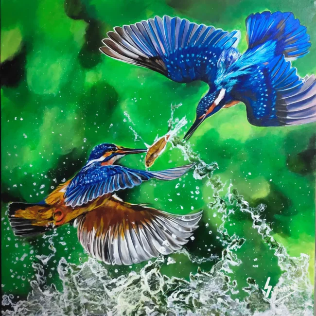 Love Abounds – Original Kingfisher Wildlife Painting by Sumana Burman Fine Art