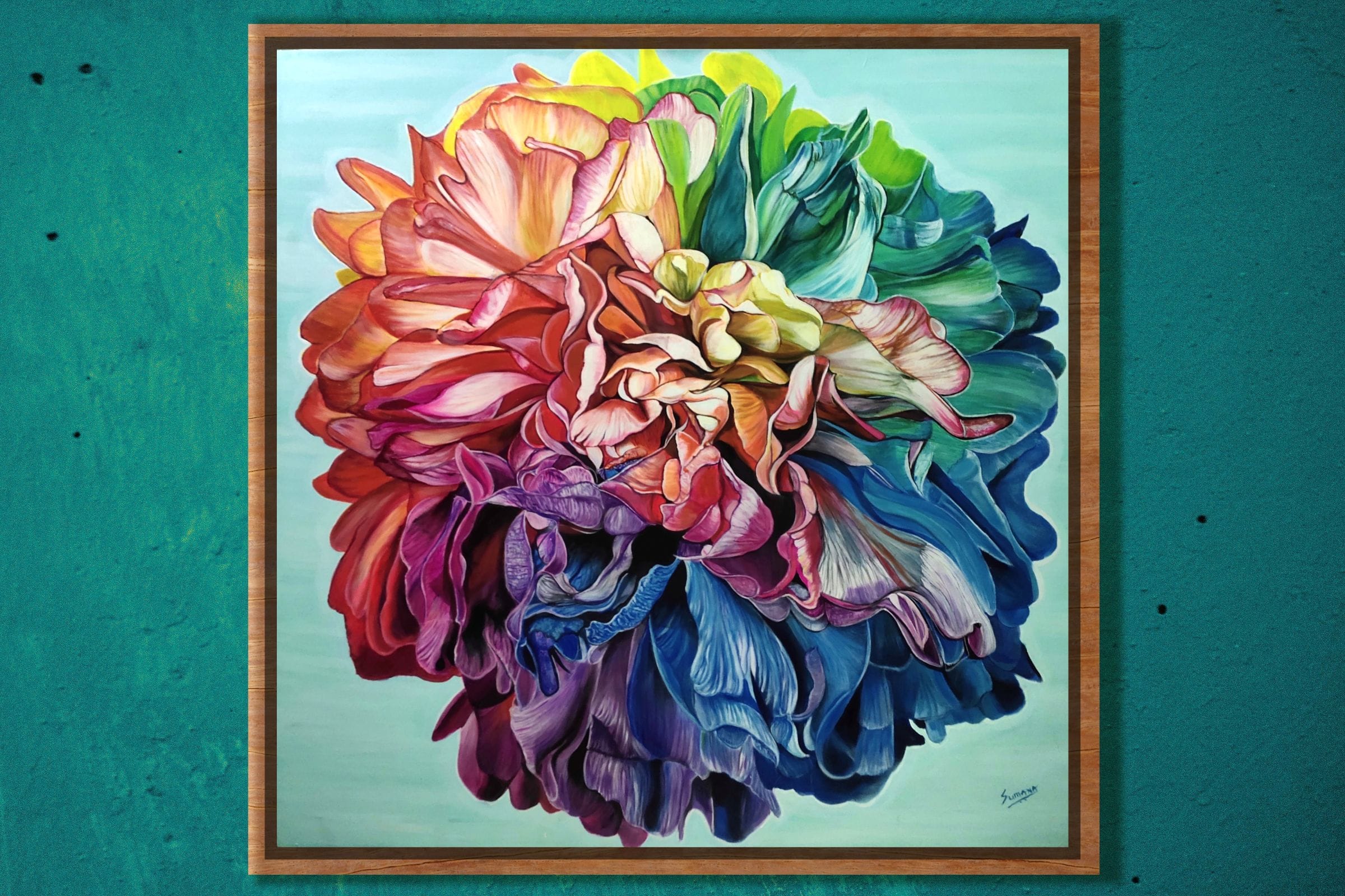 Chromatic Resolve rainbow peony painting original large-scale contemporary floral artwork by Sumana Burman